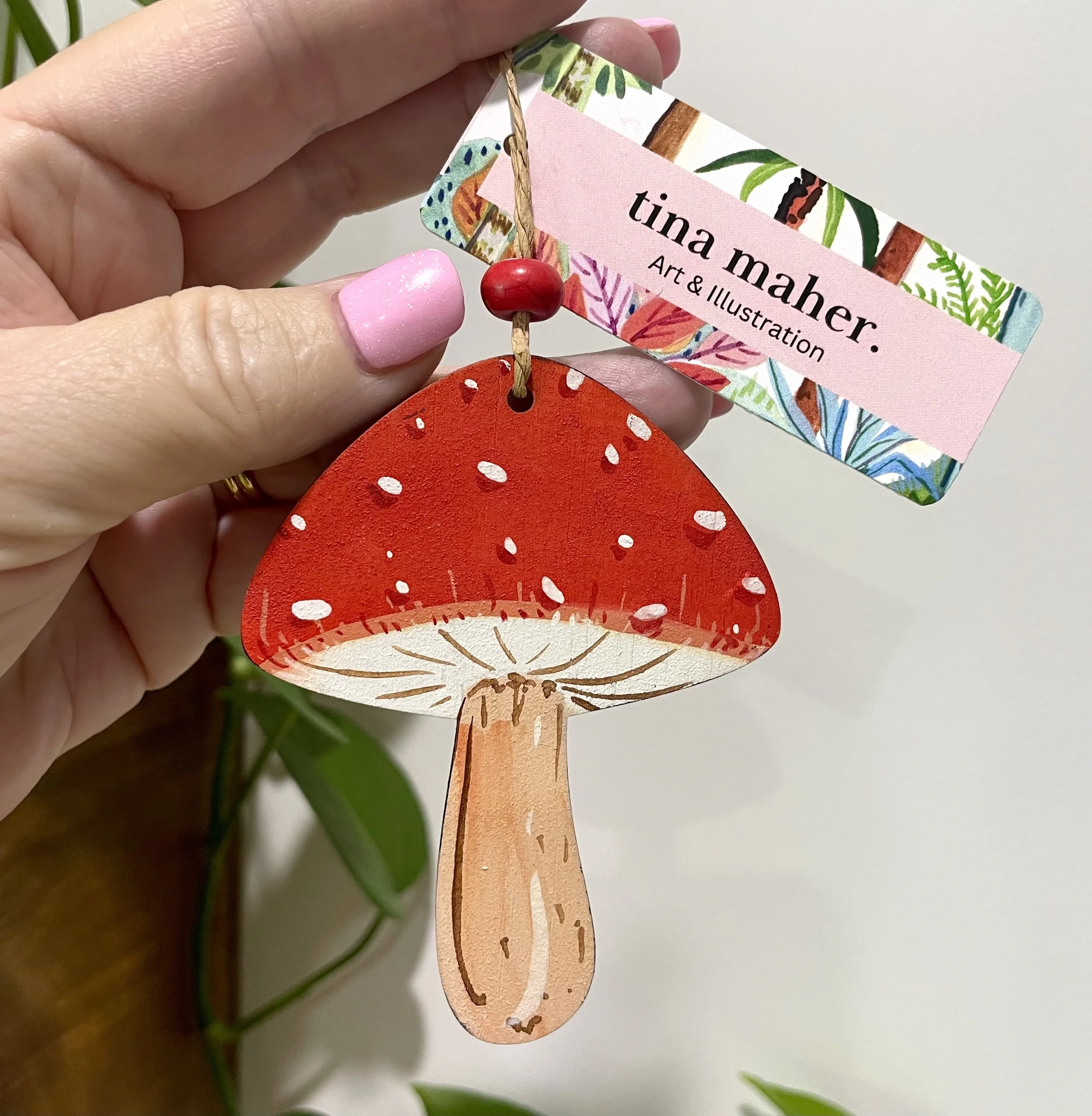 Christmas Decoration - Hand painted -  Red Mushroom