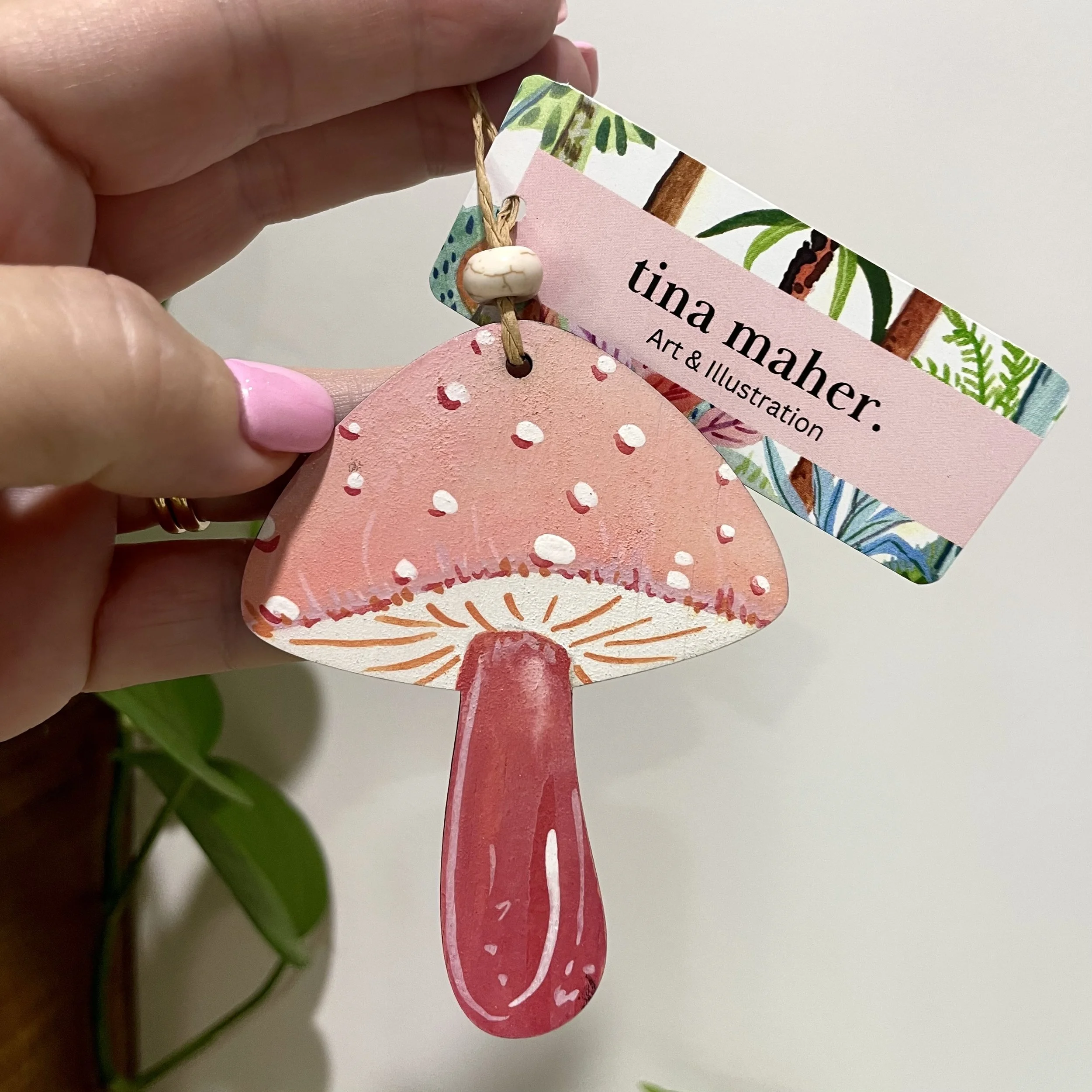 Christmas Decoration - Hand painted -  Pink Mushroom