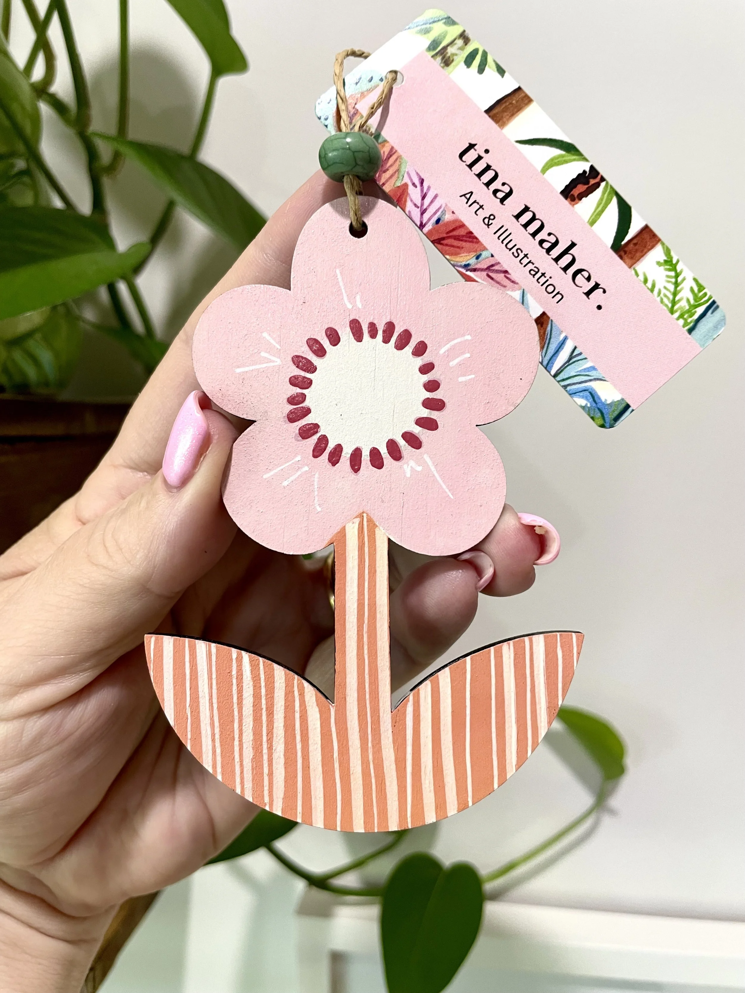 Christmas Decoration - Hand painted - Pink Flower