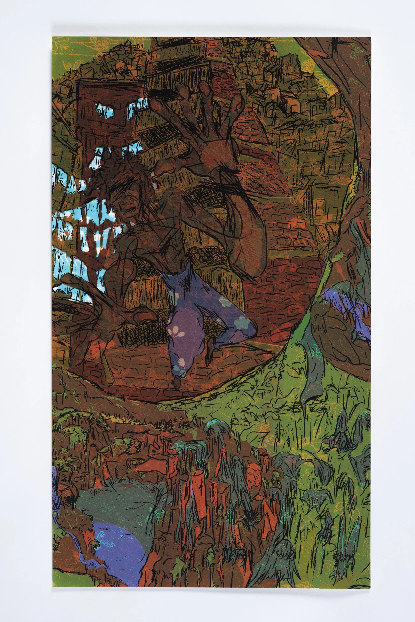 Phendula, silkscreen on paper, 11x”19”, edition of 11, printed in 2019.