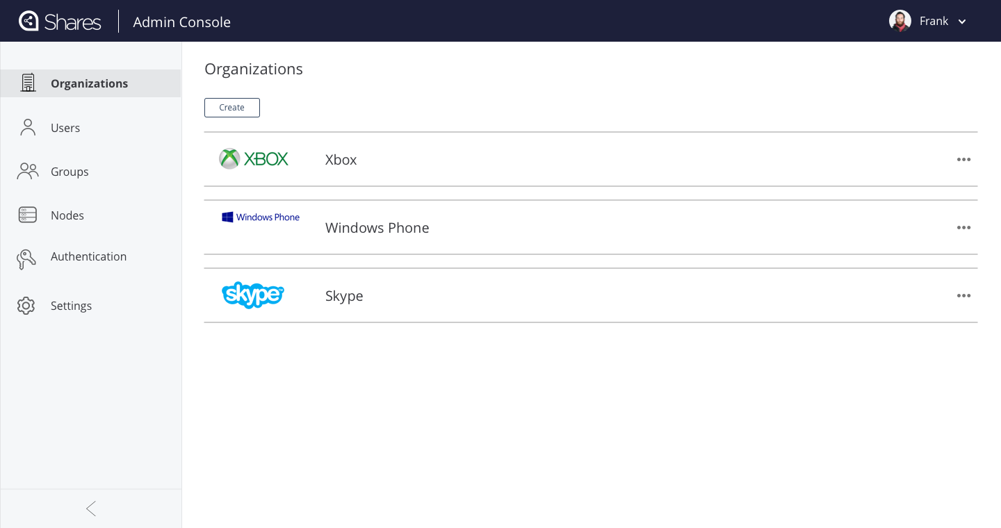 System admin interface