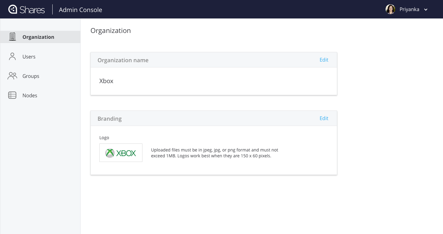 Organization admin's admin interface