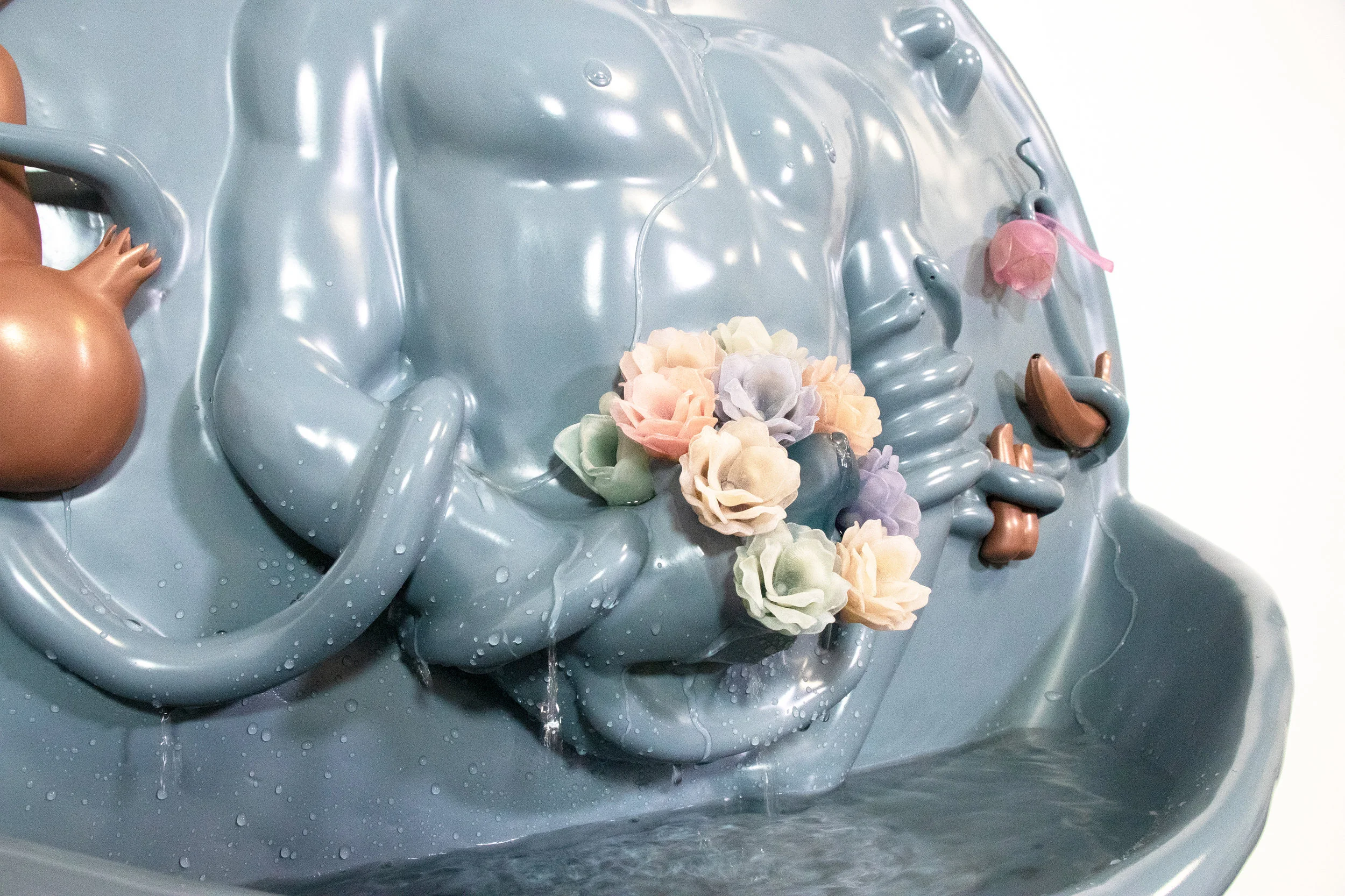 Sensation without Feeling ; 3D printed copper, 3D printed plastic, 3D printed resin, CNC routed foam, epoxy putty, fiberglass, pump, auto paint; 2019 by Gracelee Lawrence