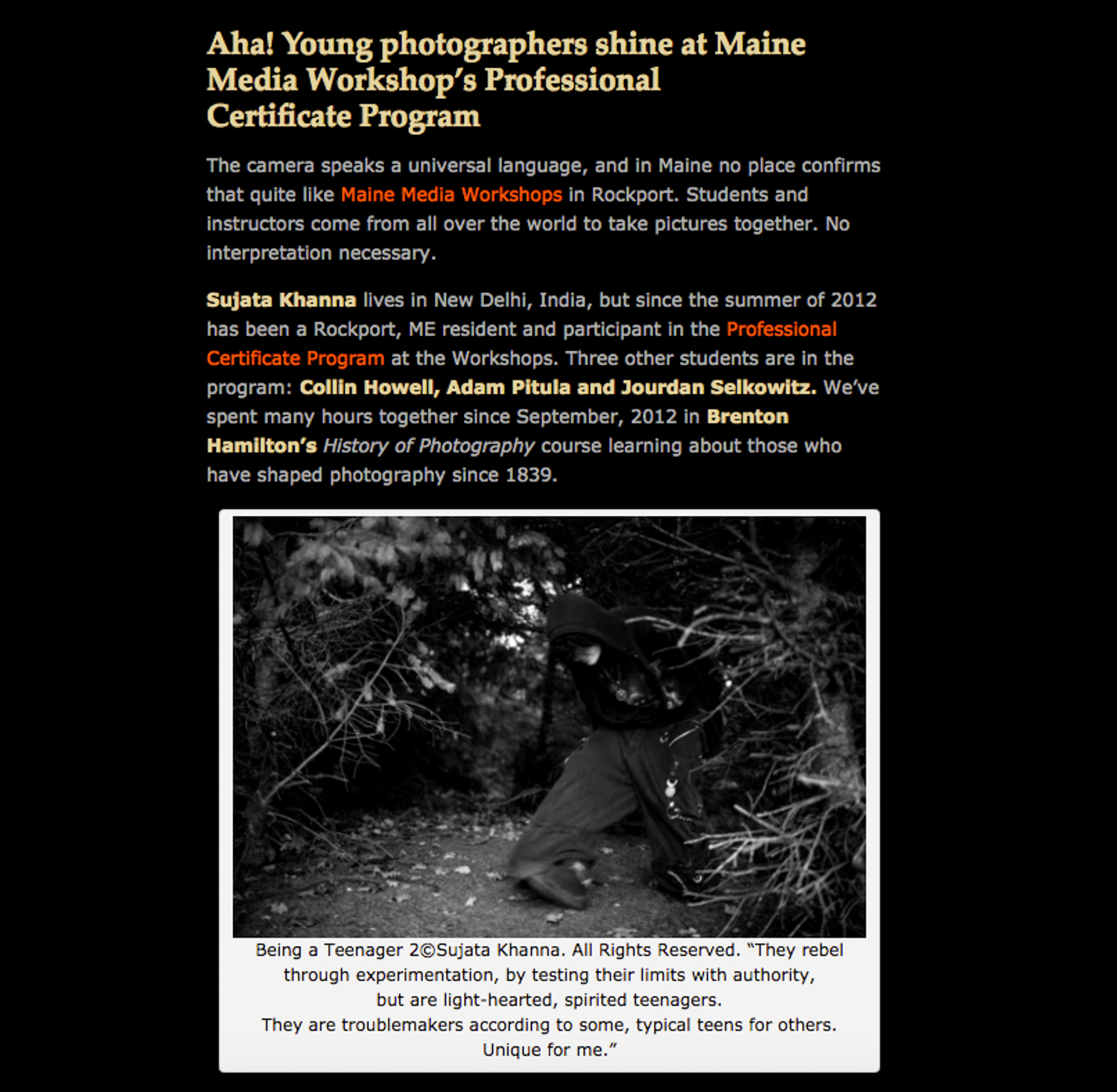 Aha! Young photographers shine at Maine Media Workshop's Professional Certificate Program