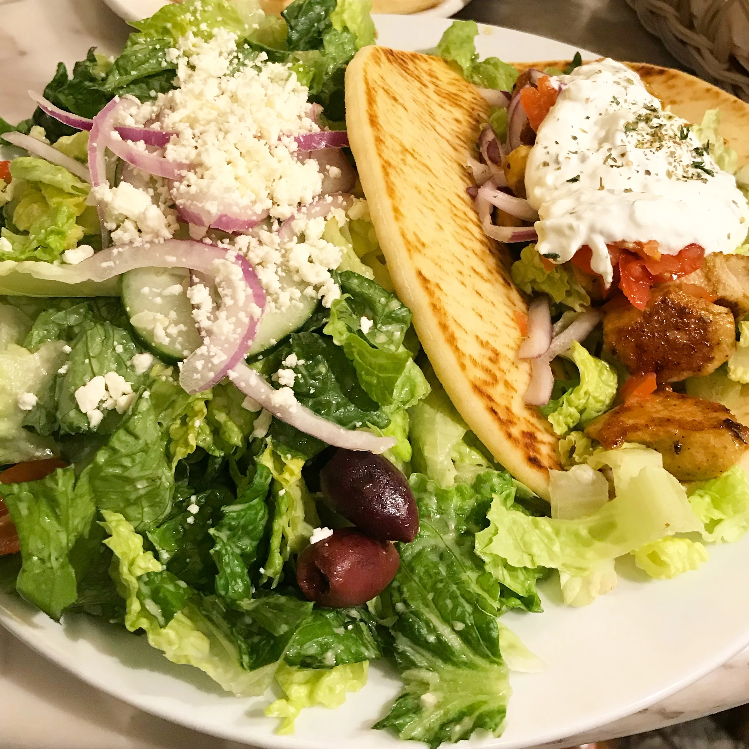 I was converted to Feta Cheese while In Greece last summer. Oh, and that white sauce on the Souvlaki is the Tzatziki Sauce I mentioned earlier in reference to the Zucchini Fries.