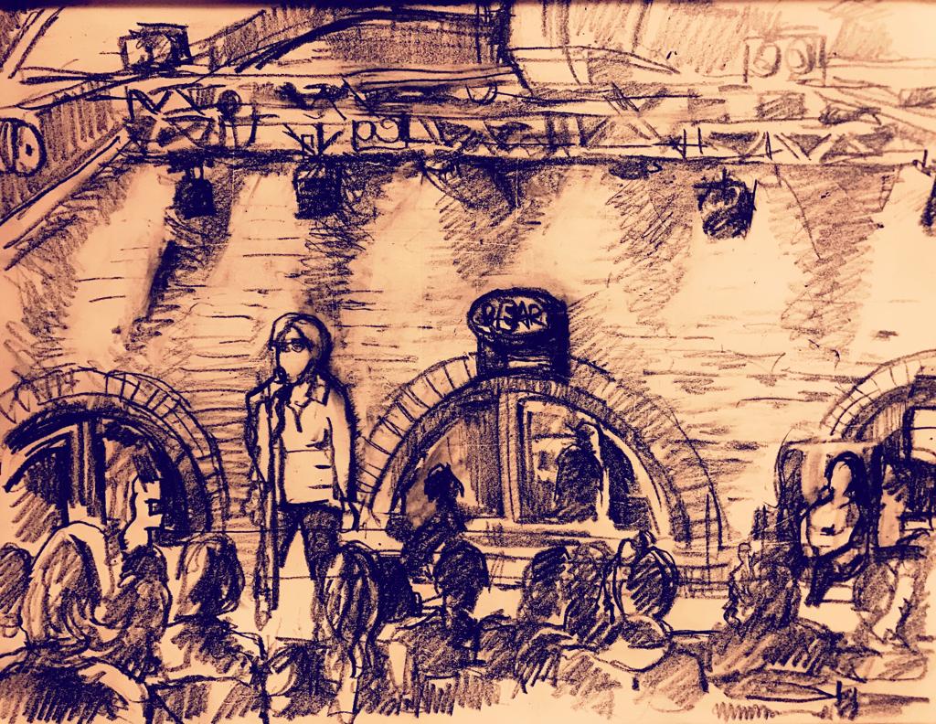 A sketch from Andrea’s performance at The Bear’s Purpose Show; courtesy of Pavel Zemskov.