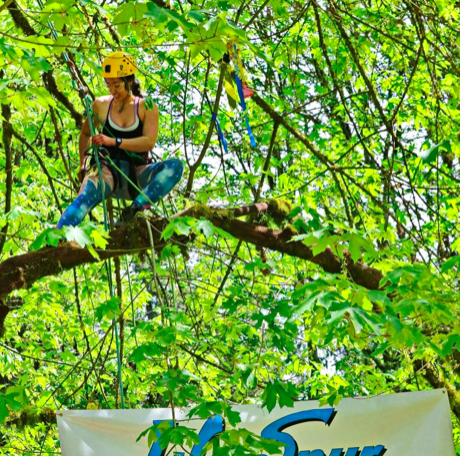 Tree climbing practice in Washington State, USA.