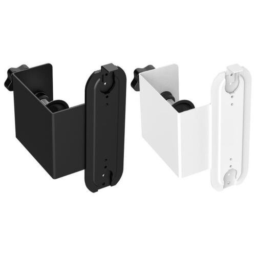 two examples of clamp style no-drill video doorbell mounts, one black and one white.