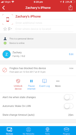 A blocked device screen