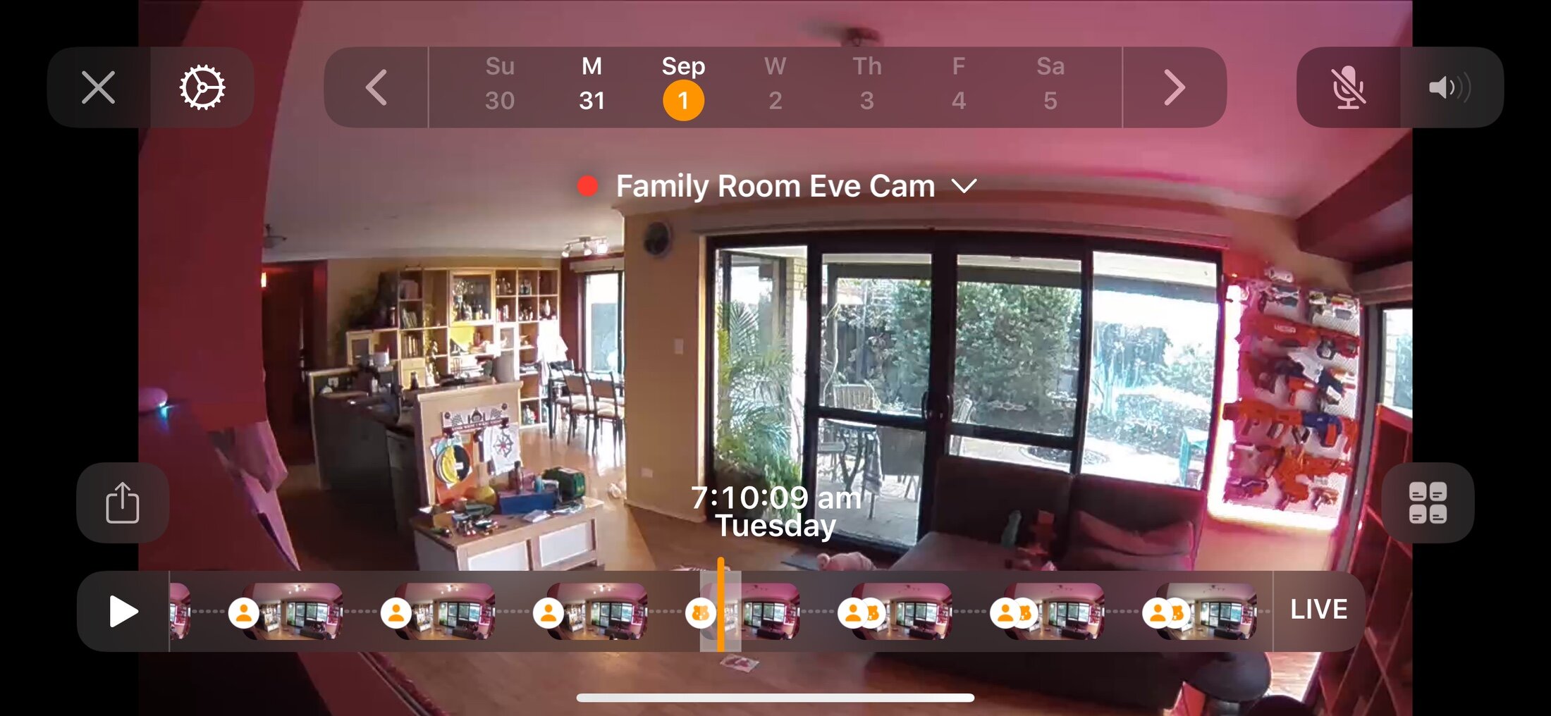 A screenshot showing the viewing of a camera and the Home app user interface