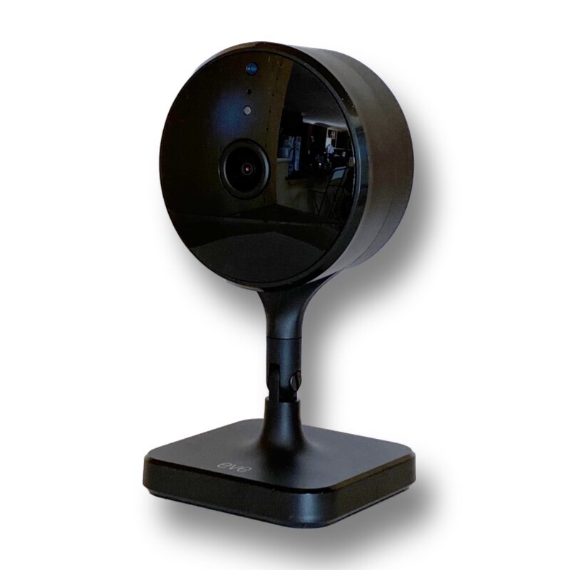 Eve Cam - ✔  HomeKit Secure Video✔  1080p camera✔  Night vision, 2 LEDs✔  Two-way talk✔  Magnetic mounting✔  No third party account required✘  Indoor only