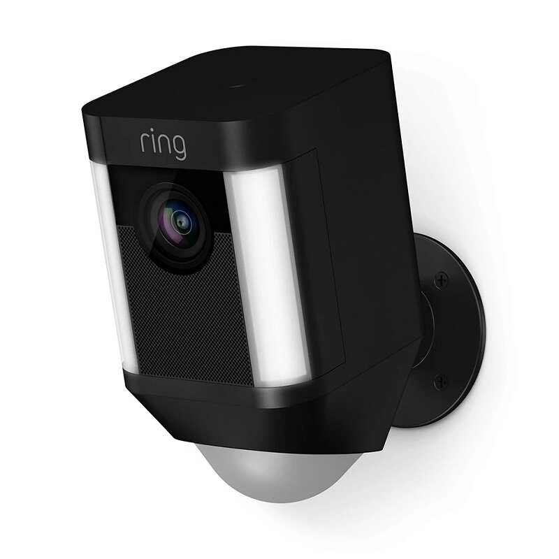 Ring Spotlight Cam - ✔  Supports Amazon Alexa✔  1080p night vision camera✔  Two-way talk✔  Spotlight and Siren✔  Dedicated PIR motion sensor✔  Dual removable battery packs✔  Anti-theft mounting✘  Limited rotation on the mount✘  Requires subscription