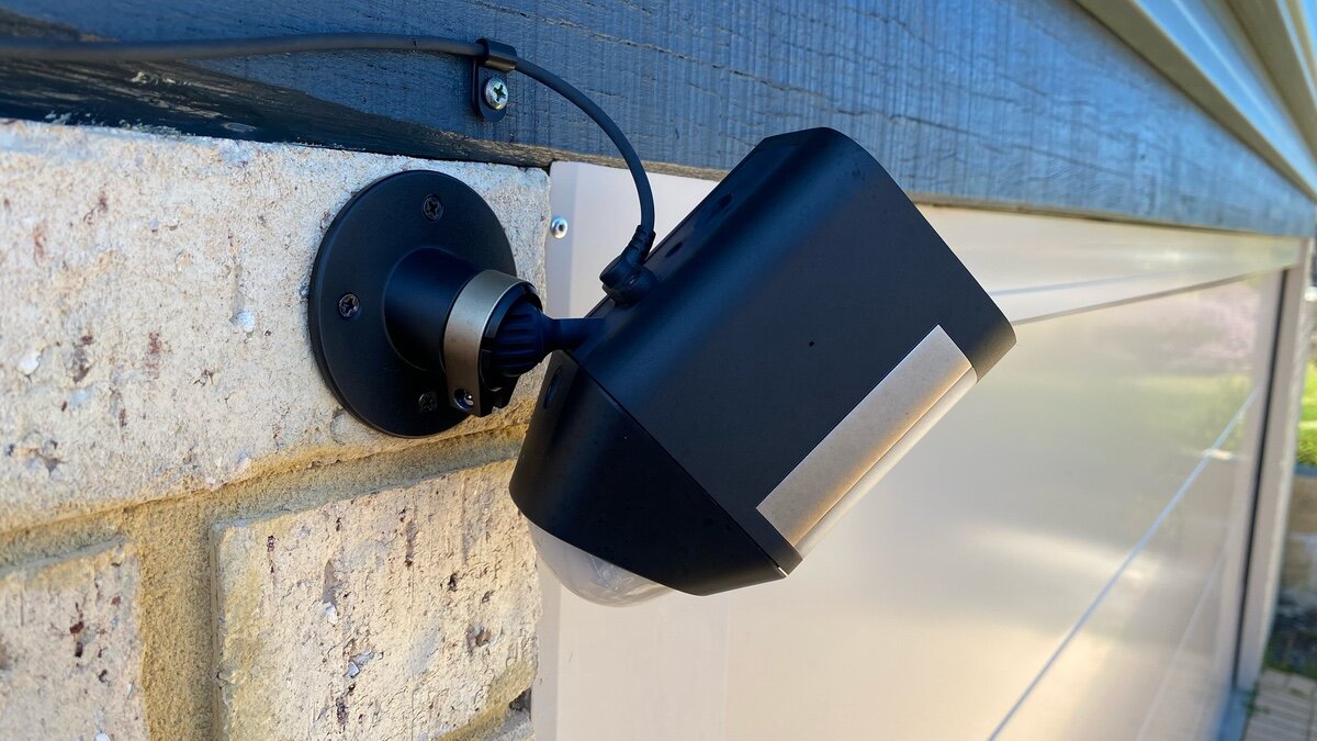 Ring Spotlight Cam with solar panel attached
