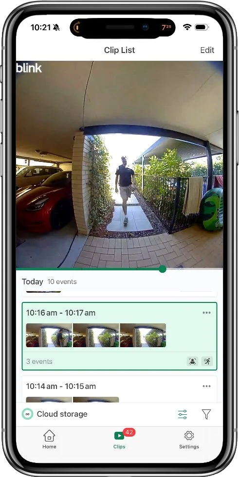 blink app event list screen