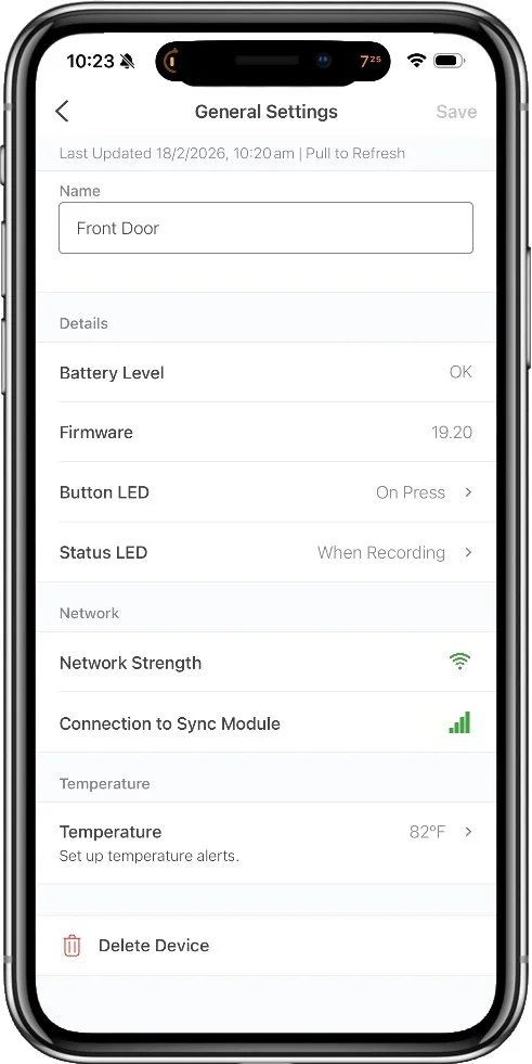 blink doorbell status screen