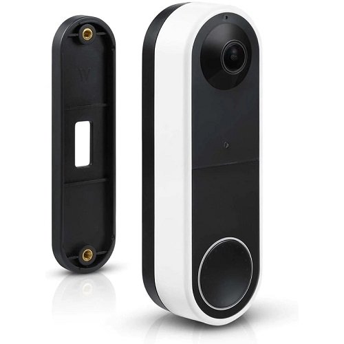 A waaerstein adhesive mount shown with it's compatible arlo essential video doorbell