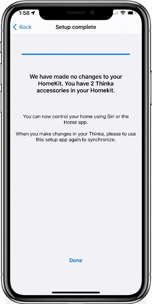 Screenshot of the Thinka app HomeKit update notification