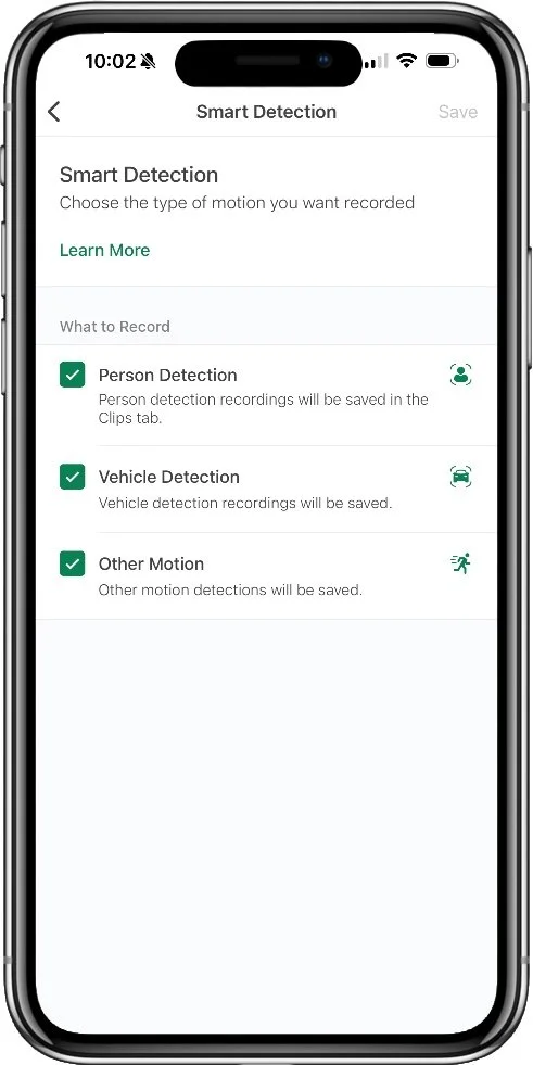 blink app smart detection options