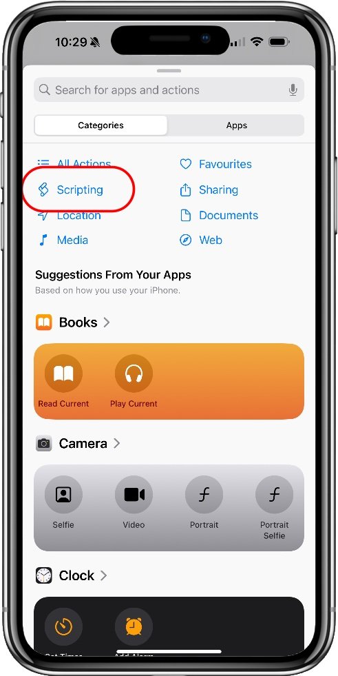 A shortcuts screenshot showing where to find the Intercom action