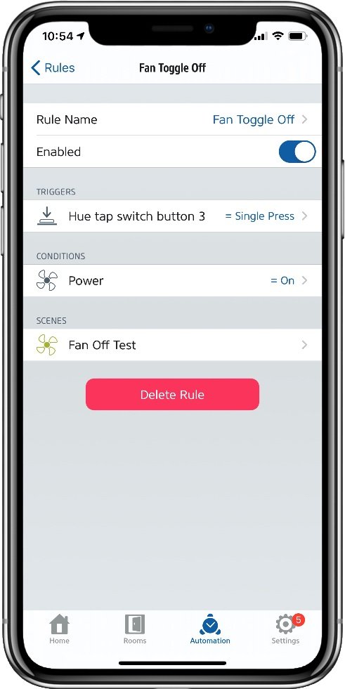 Screenshot of a completed button toggle action in the Eve app.