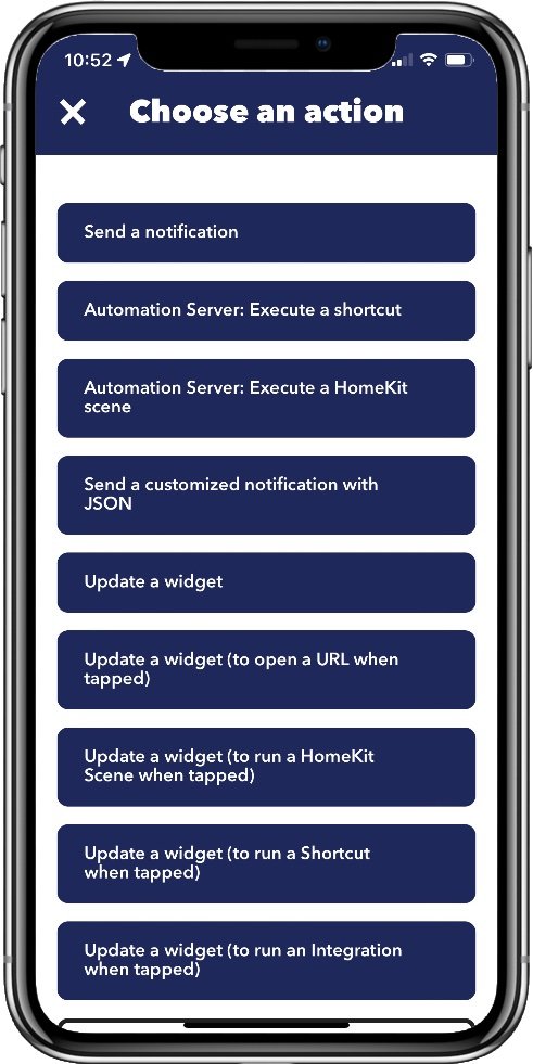 ifttt screenshot showing the actions available in the pushcut service