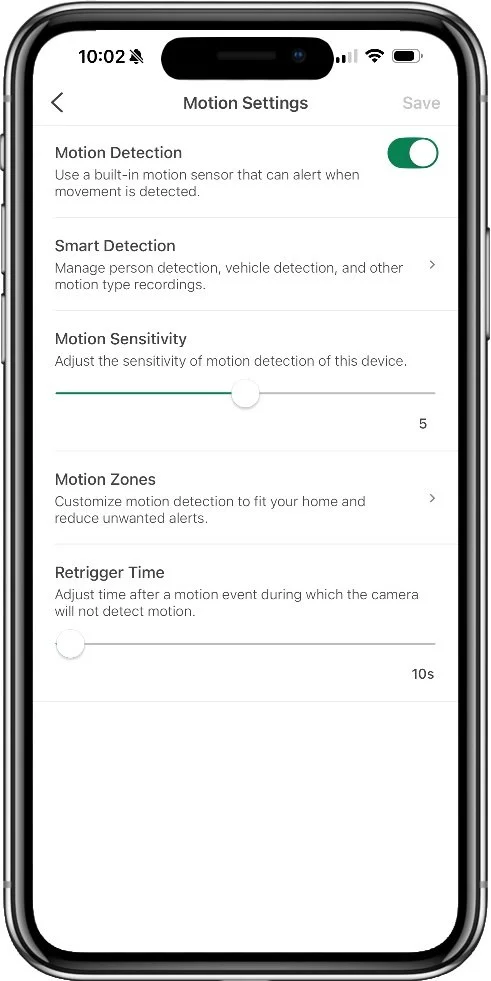 blink app motion detection settings