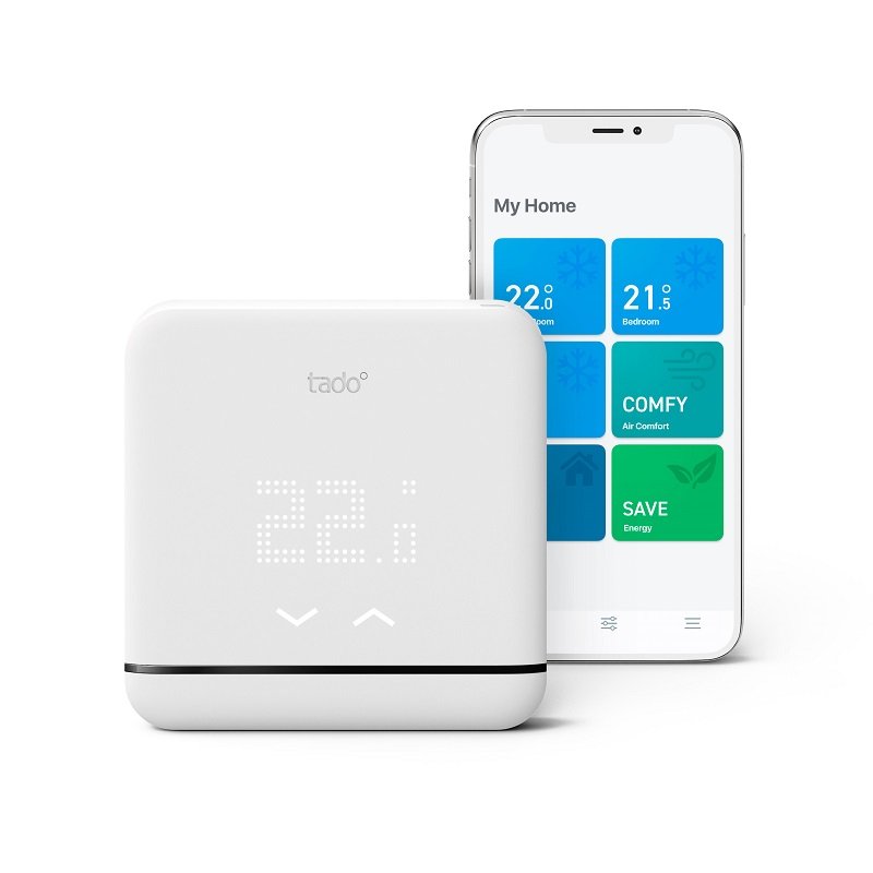 Tado Smart AC Control V3+★★★★✩ - ✔  Supports Alexa, Google Assistant, HomeKit, IFTTT✔  WiFi, no hub✔  On screen touch controls✔  Wall mount or stand✔  Works with most IR-based AC systems✘  Requires subscription for smart features✘  Manual controls are basic