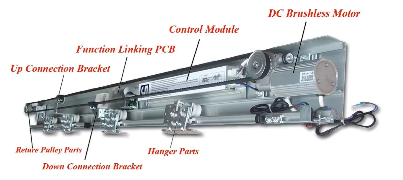 motorized sliding door mechanism cut away view
