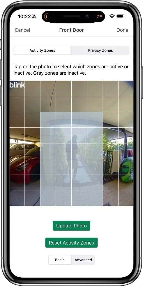 blink app motion zones configuration