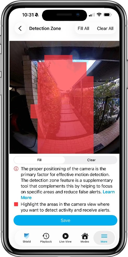 Custom motion zones in the swann app