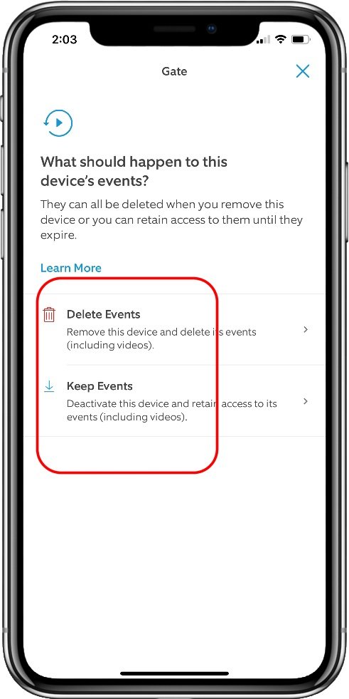 ring app screen showing the options to delete or keep videos