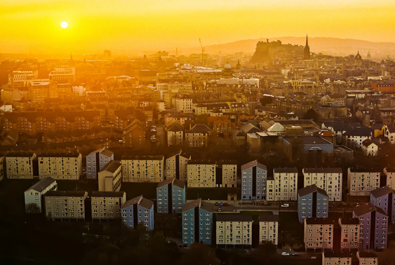 (1227) Orange Sunset Over City of Edinburgh and Edinburgh Castle, Holyrood, Edinburgh, Scotland, February 2019. 35mm film copy.jpg