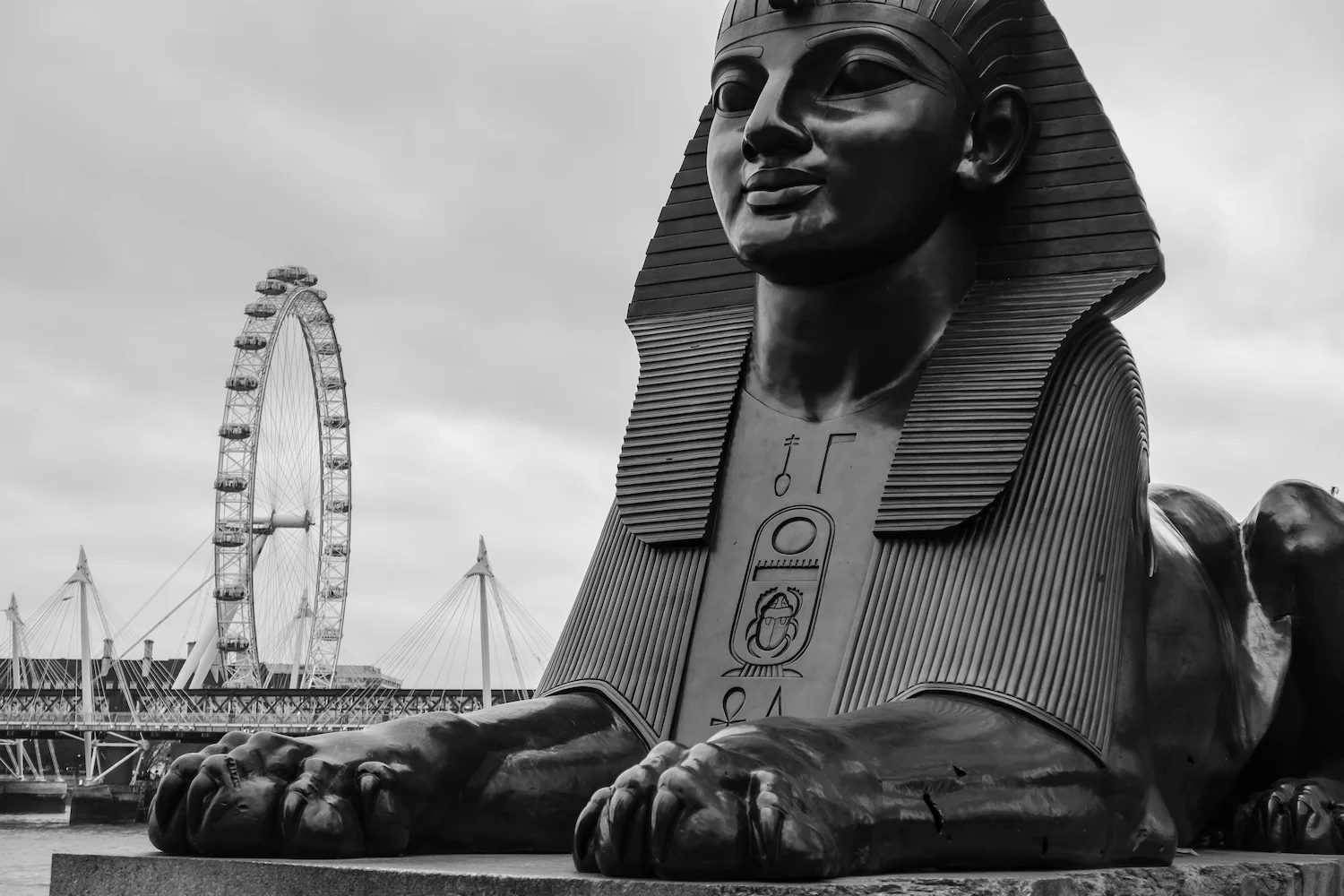 (130) Bronze Sphinx Statue, Cleopatra's Needle and London Eye, Victoria Embankment, City of Westminster, London, England copy.jpg