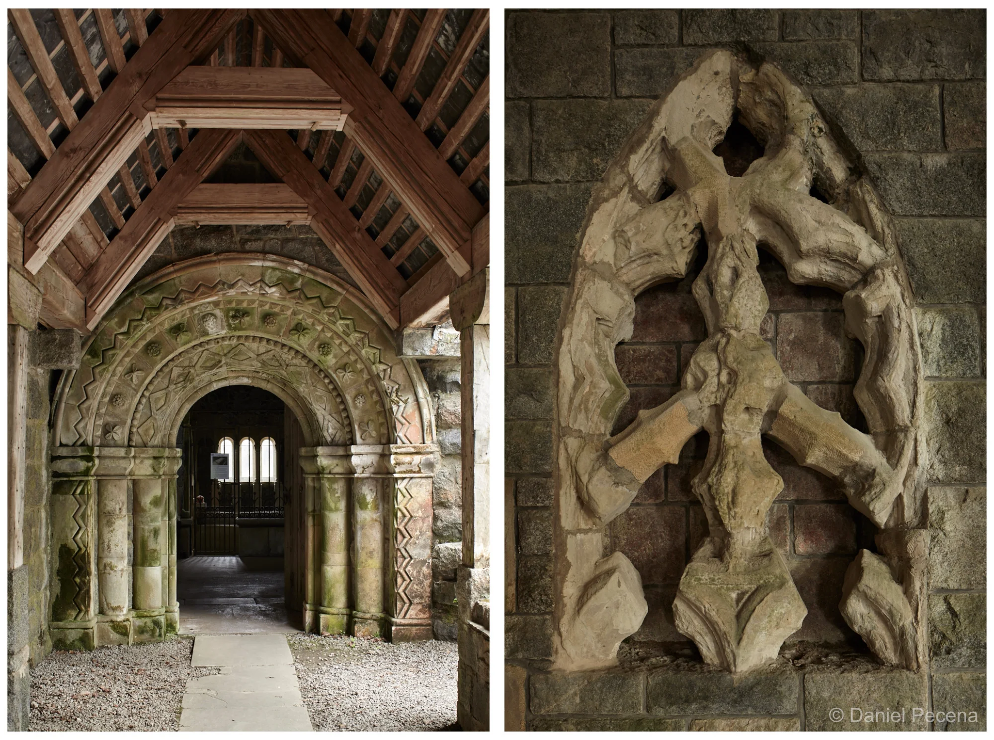 Entrance to church from the cloisters / Window from Iona Abbey