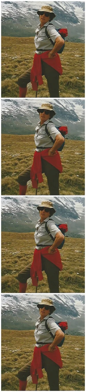 Photo of Diana taken on The Matterhorn in June 1989. She wrote on the back, ’Exhausted. Walked and climbed to heights’