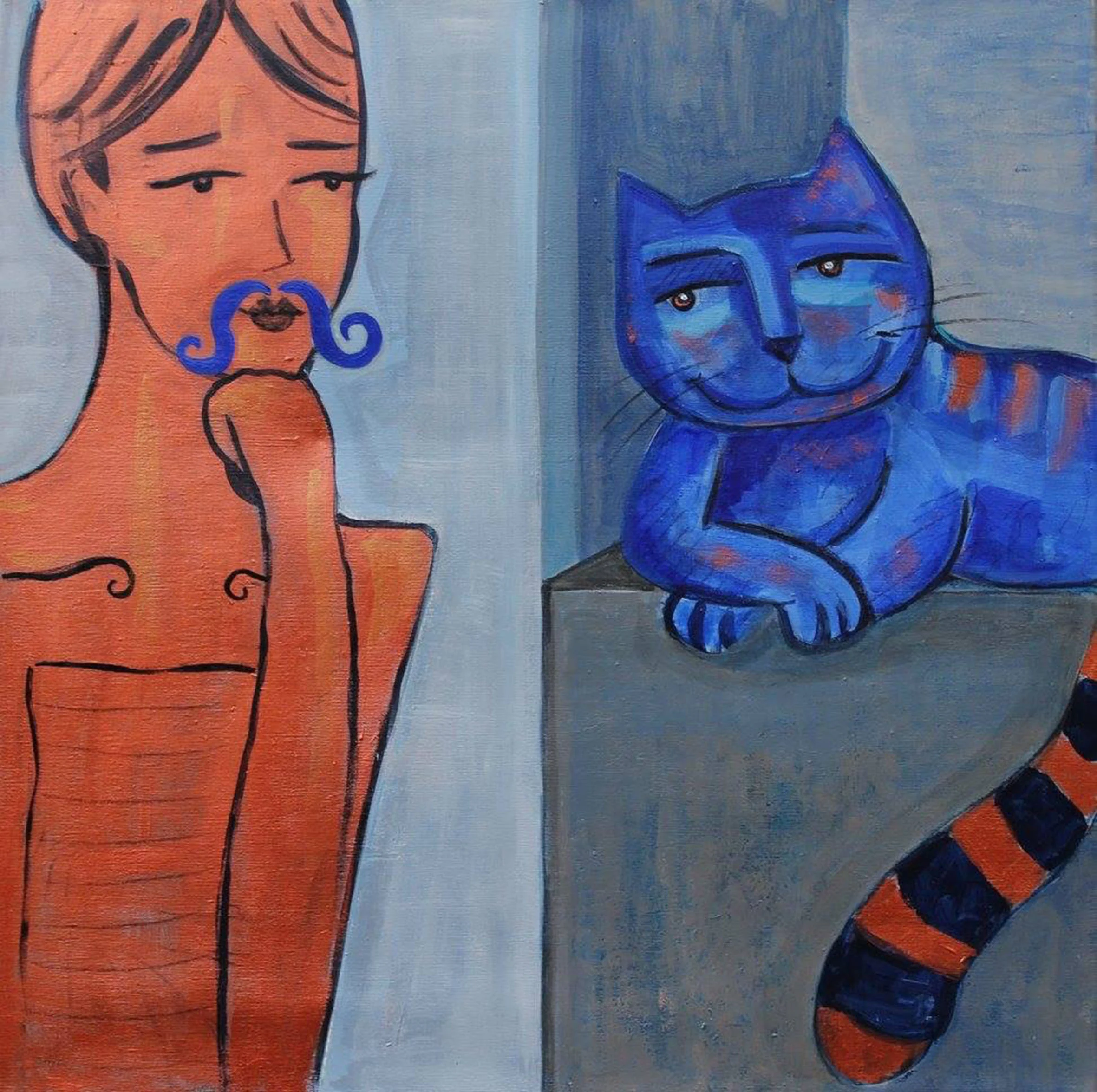  Blue Cat acrylic &amp; charcoal on canvas 2015 65 x 65 cm 