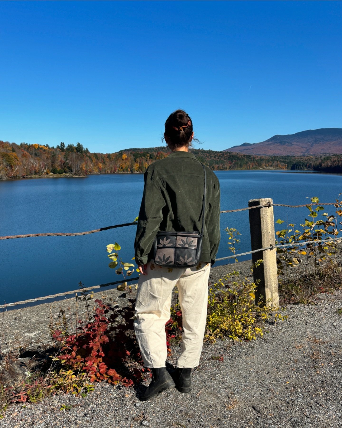 Leaf peepin 🍂🍁🍃
This new flower power bag and more coming Thursday! 
&bull;
#fallfoliage #fallfashion #slowfashion #sewyourownclothes