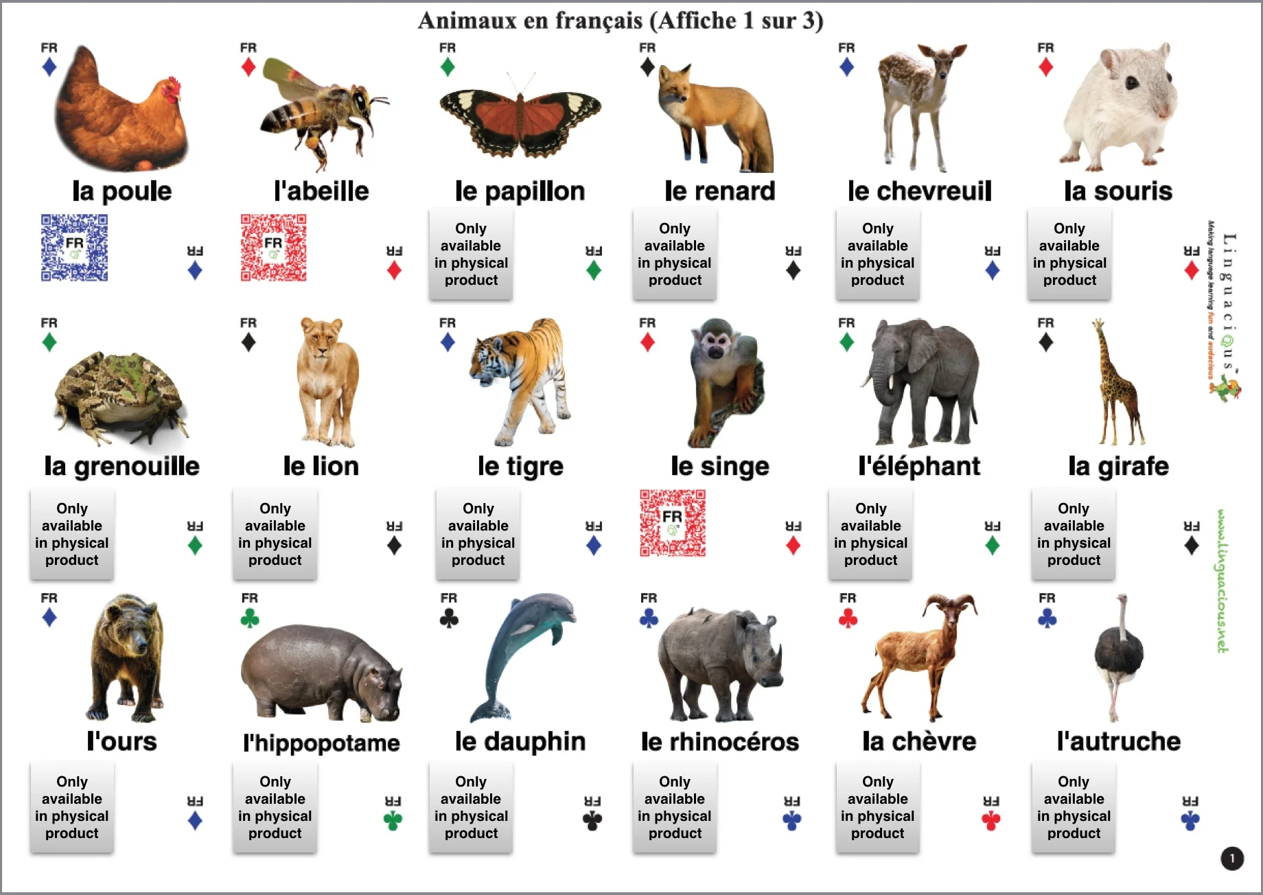 Animal Posters French 54 Animals Set Of 3 Posters Free Shipping Linguacious