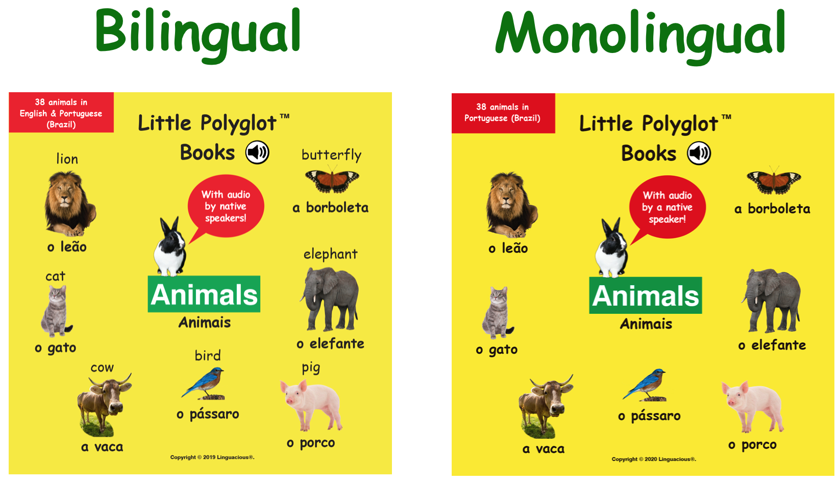 Animals - Portuguese/English (Little Polyglot Books, audio) — Linguacious®