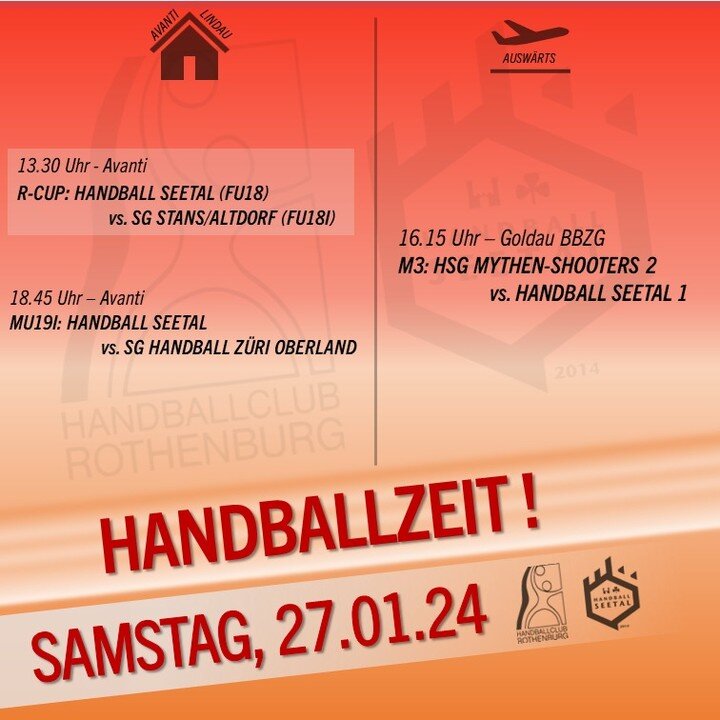 Auch dieses Wochenende ist Handballzeit🔥 Die Mannschaften freuen sich auf lautstarke Unterst&uuml;tzung!

Am Sonntag findet nochmals das Public Viewing der Handball-EM in der Kulturhalle Konstanz statt.
15.00 Uhr Spiel um Platz 3
17.45 Uhr Finale

W