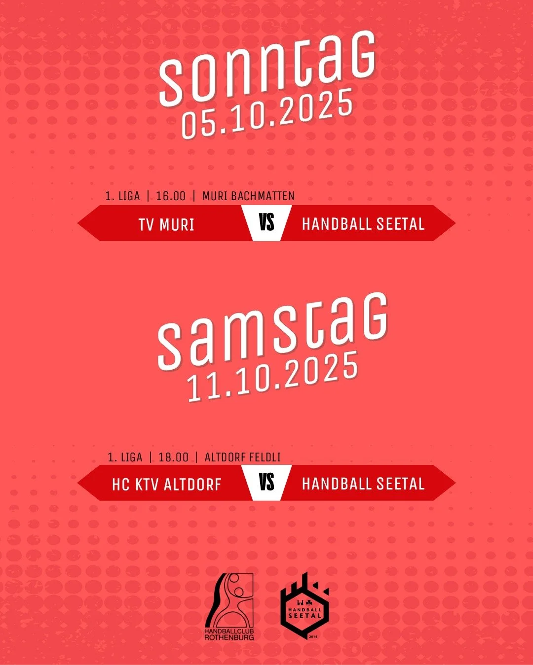 An den kommenden zwei Samstagen spielt die 1. Liga einmal in Muri und in Altdorf. Die MU19, FU18 und FU16 greifen am Sonntag, 12. Oktober wieder ins Geschehen ein. 
Die Juniorinnen und Junioren befinden sich ab dem Sonntag, 5. Oktober im HCR-Lager i