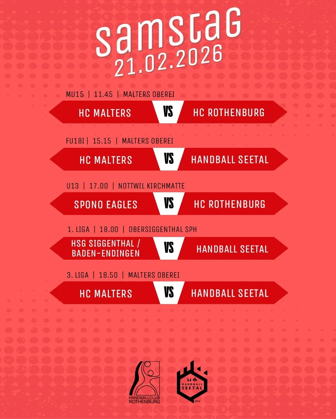 Nach den Fasnachtstagen beginnt der letzte Teil der Meisterschaft.
Rothenburg, Malters, Nottwil und Obersiggenthal sind sind die Spielorte am kommenden Wochenende.

#hopphcr
#hoppseetal
#handballset1981