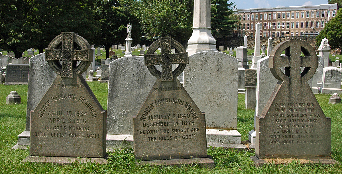 A trio of gravestones in Baltimore's Green Mount Cemetery