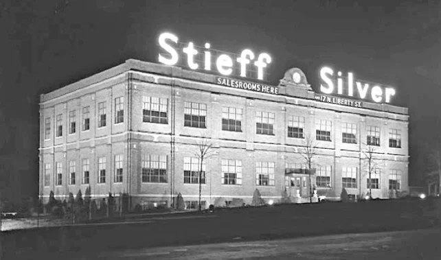 The Stieff Company was the last remaining Baltimore company to manufacture sterling silver flatware. They purchased what was once Schofield Silver Company from Oscar Caplan. The building remains an iconic landmark in Baltimore’s Hampden neighborhood.