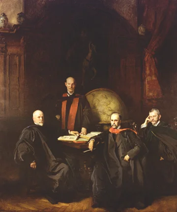 The "Founding Four" of Johns Hopkins Hospital. The portrait is by John Singer Sargent (1907), which hangs in the Welch Library at Johns Hopkins. They are: (l to r) Dr. William H. Welch, the first Dean of the school, Dr. William Osler, Dr. William S. Halsted and Dr. Howard A. Kelly.