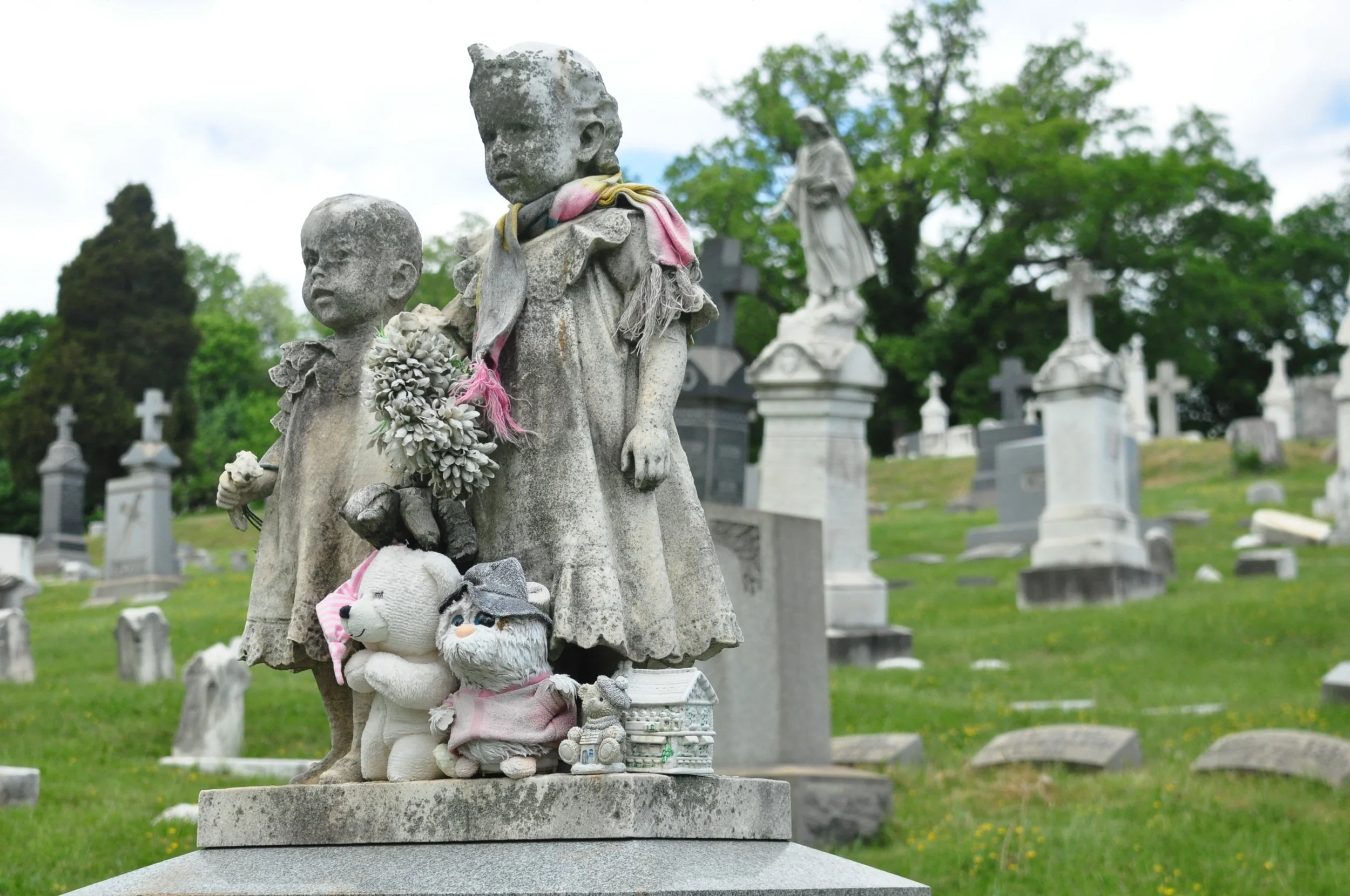 Visitors to New Cathedral Cemetery occasionally leave gifts at the gravestone of Daniel and Eleanor O’Donovan.