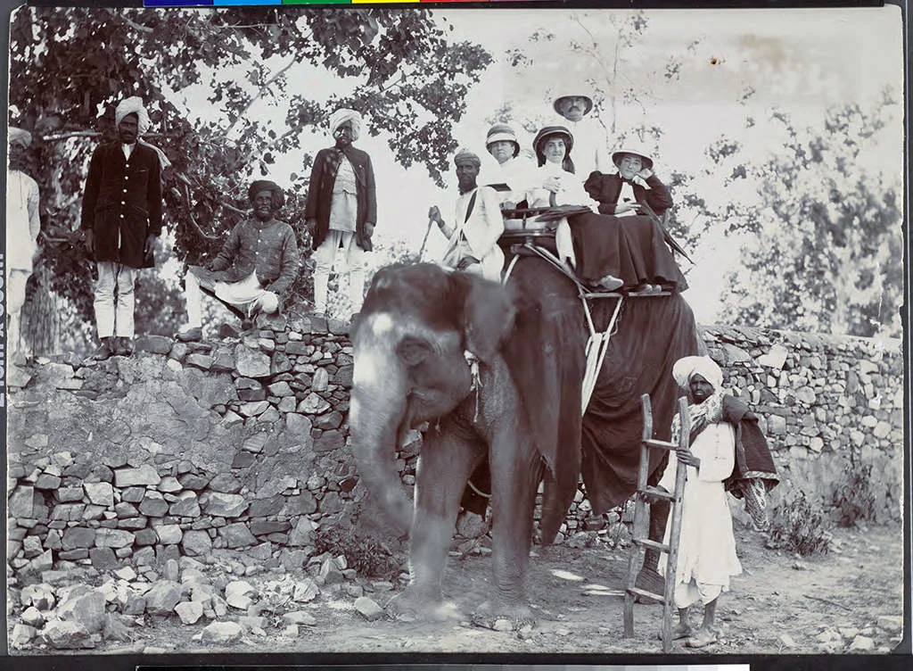 Etta Cone and Claribel Cone seated on an elephant with Moses and Bertha Cone, India, 1907. Claribel Cone and Etta Cone Papers, Archives and Manuscripts Collections, The Baltimore Museum of Art. CG.18
