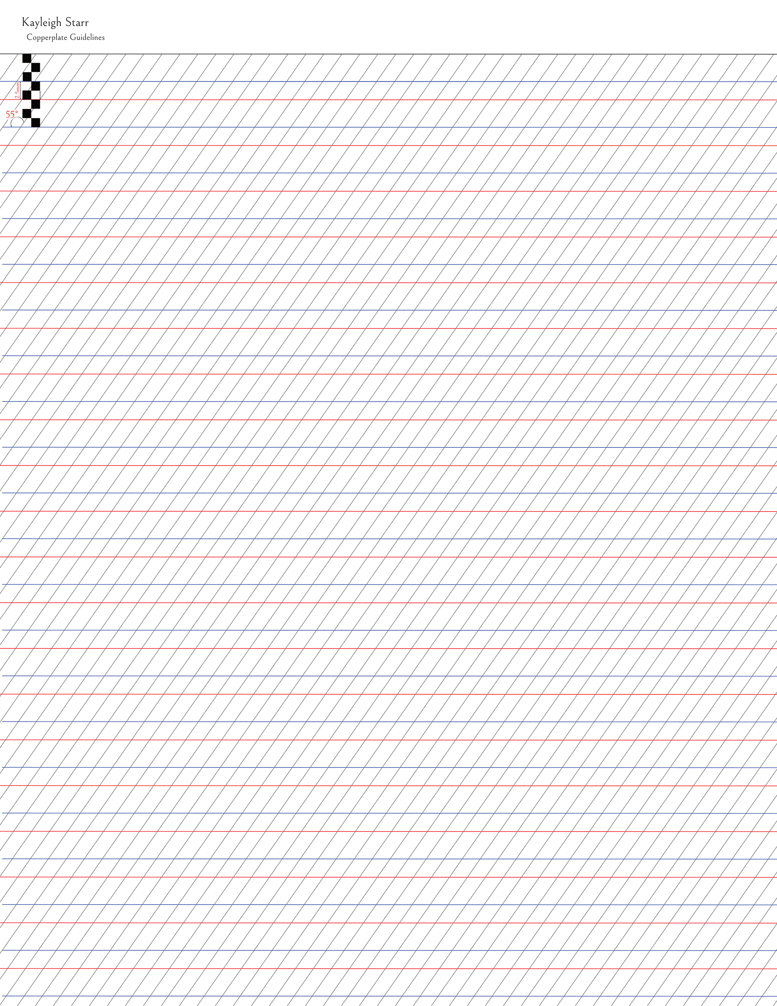Copperplate Calligraphy guidelines 2.5 mm 55 degree slant Kayleigh Starr