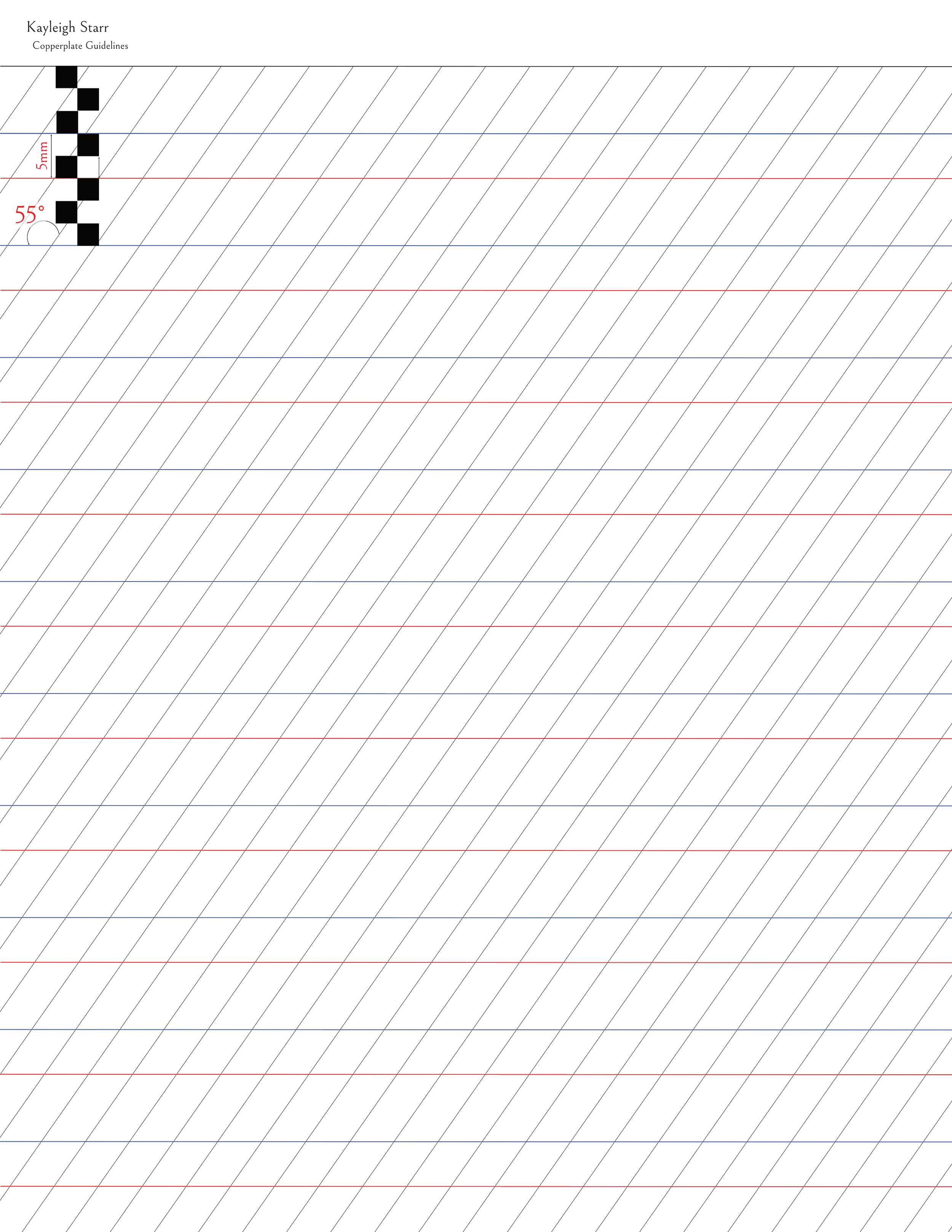 Copperplate Calligraphy guidelines 5 mm 55 degree slant Kayleigh Starr