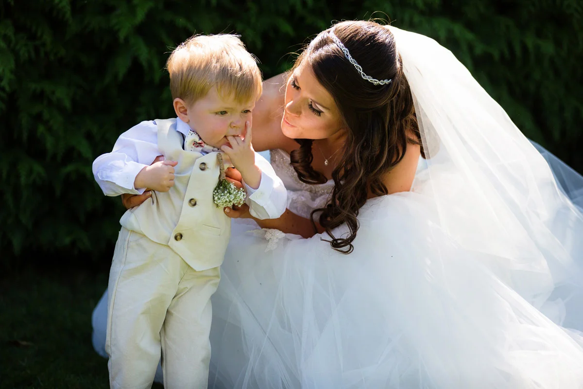 Bride with her son before the wedding ceremony